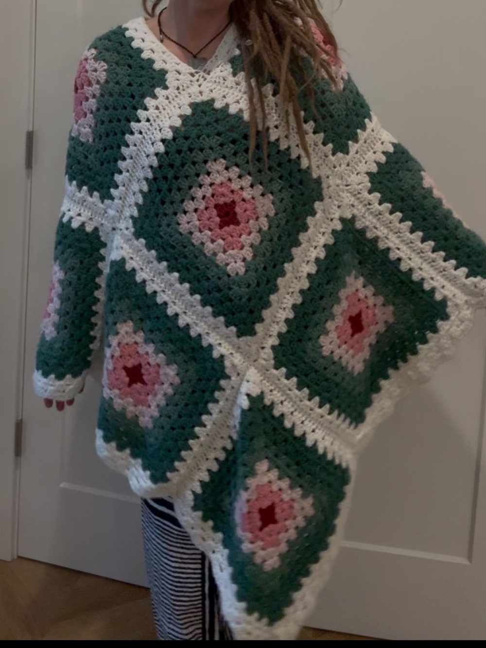Hand Crocheted Granny Square Afghan poncho